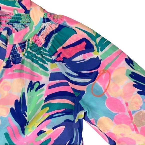 Lilly Pulitzer silk top tunic blouse pink blue palm leaves Exotic Garden Elsa XS - Picture 16 of 16
